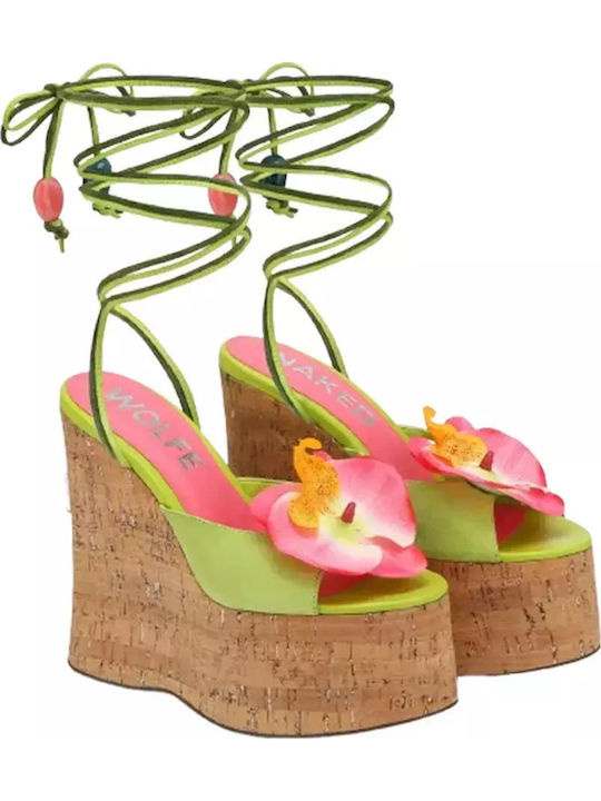 Women's Suede Peep Toe Platforms Green