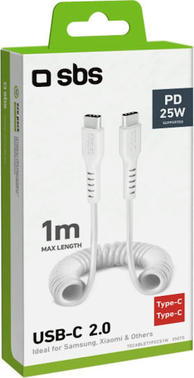 SBS Braided USB 2.0 Cable USB-C male - USB-C 60W White 1m (TECABLETYPCCS1W)