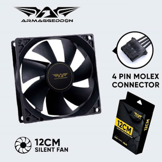 Armaggeddon Silent 12 Case Fan 120mm (1100rpm / 30.5cfm) Without LED Lighting And 4-Pin Molex Connection