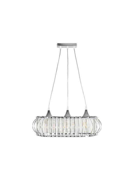 GloboStar Razia Pendant Light Silver with Crystals for Socket E27 60x40x70cm