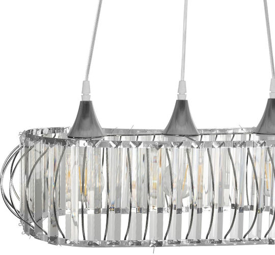 GloboStar Razia Pendant Light Silver with Crystals for Socket E27 60x40x70cm