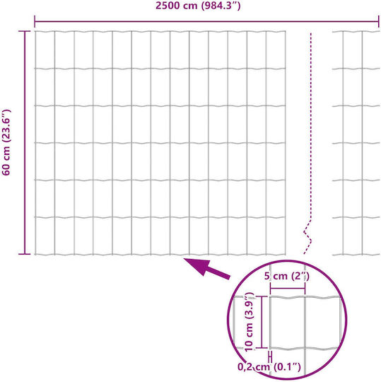 European Grey Fence 0.6x25 M Iron