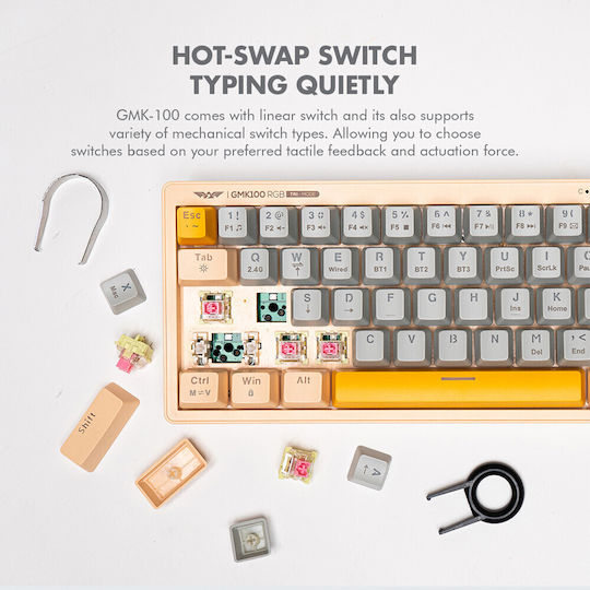 Armaggeddon GMK-100 Ασύρματο Gaming Μηχανικό Πληκτρολόγιο 60% με Custom Linear διακόπτες και RGB φωτισμό (Αγγλικό US) Spring