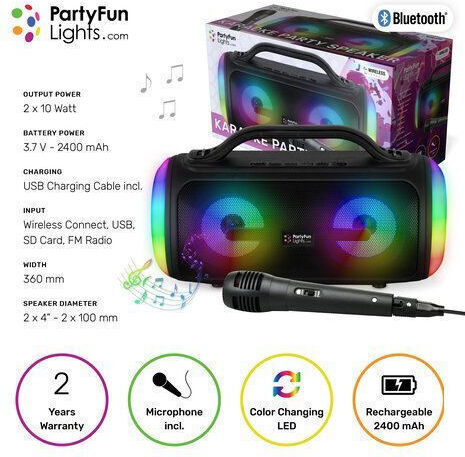 Party Караоке Система с Микрофон с Кабел и Светлинни Ефекти Черен