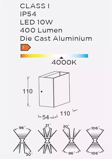 Lutec Gemini Beams Wall-Mounted Outdoor Spot Light LED IP54 10W with Natural White Light Double Beam 11x5.4x11εκ.
