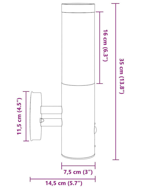 vidaXL Стенно Външно Осветително Тяло LED IP44 с Топло бяло Светлина 11.5x14.5x35εκ.