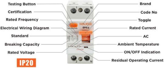 Maxge EPR-2 Ρελέ Ράγας Διαρροής 63A Διπολικό