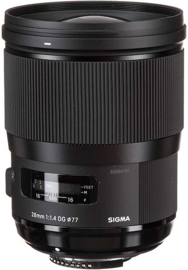 Sigma Пълен кадър Фотообектив 28mm f/1.4 DG AF HSM ART Широк ъгъл за Никон Ф Монтаж Черен