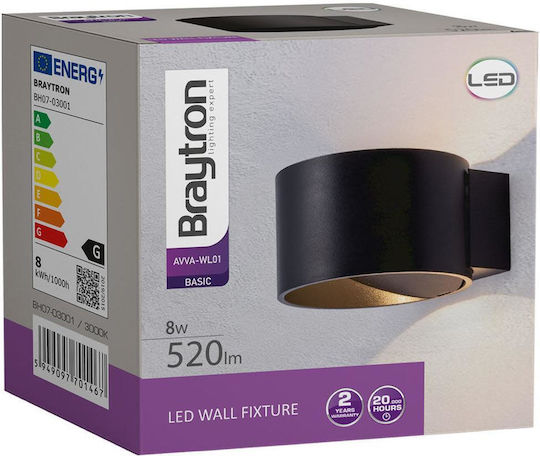 Braytron Single LED Warm White Spot in Black Color