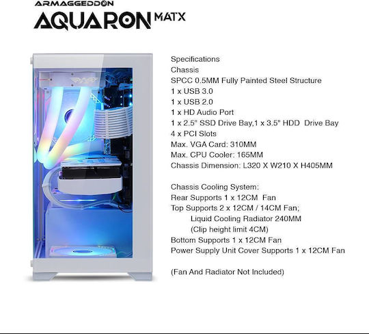 Armaggeddon Aquaron Gaming Mini Tower Κουτί Υπολογιστή με Πλαϊνό Παράθυρο Μαύρο