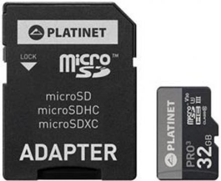 Platinet Pro3 microSDHC 32GB U3 V30 UHS-III 90MB/s με αντάπτορα