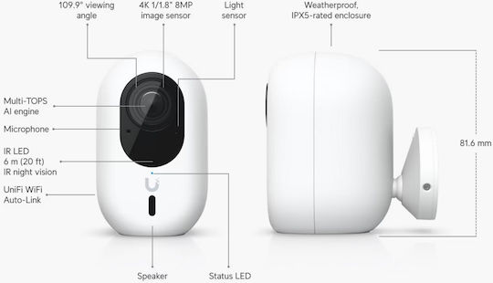 Ubiquiti G6 IP Cameră de Supraveghere Wi-Fi 4K Rezistentă la apă cu Comunicare Bidirecțională