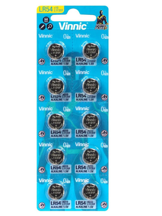 Vinnic Αλκαλικές Μπαταρίες Ρολογιών LR54 / SR54 / SR1130 1.5V 10τμχ