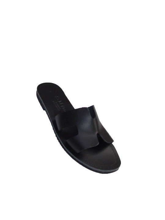 Leather Women's Flat Sandals in Black Color