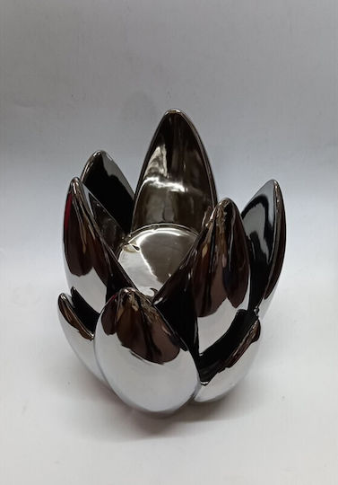 Karvounis Decorative Space Waterlily made of Ceramic Material Silver 13x13x19cm 1pcs