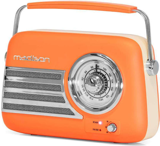 Madison Freesound VR40 Retro Επιτραπέζιο Ραδιόφωνο Επαναφορτιζόμενο με Bluetooth Πορτοκαλί