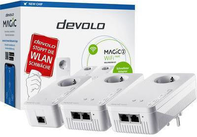 Devolo Magic 2 WiFi Next Multiroom Kit (DE) Powerline Triple Wi‑Fi 5 with Passthrough Socket and 2 Gigabit Ethernet Ports