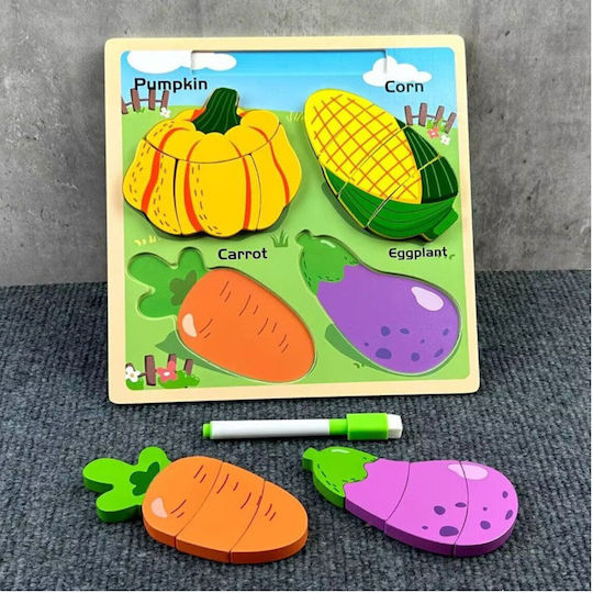 2-in-1 Wooden Educational Puzzle Board Vegetables Marker