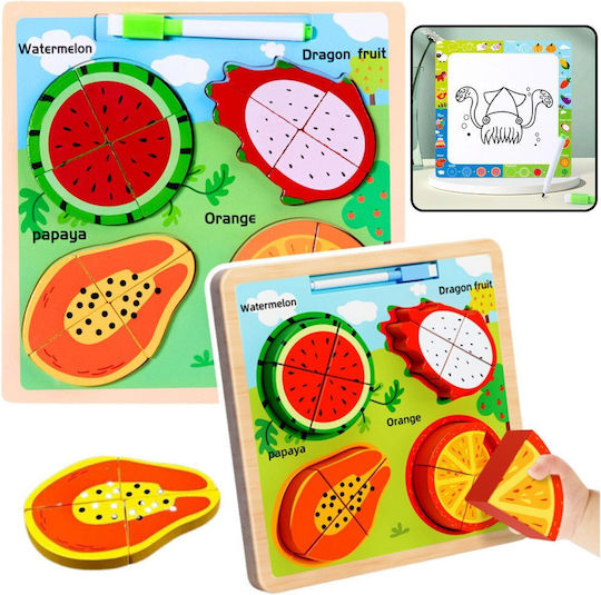 2-in-1 Wooden Educational Puzzle Board Fruits Marker