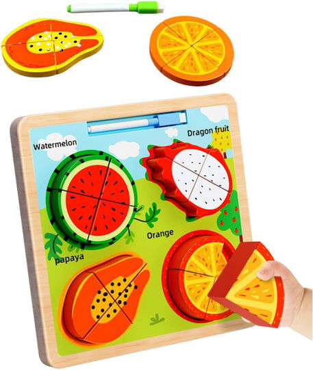 2-in-1 Wooden Educational Puzzle Board Fruits Marker