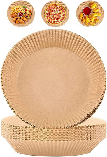 Set 4x25 Hârtie Pergament de Unică Folosință pentru Friteuză cu Aer Tecos, Diametru 16 cm, Maro, 100 Bucăți