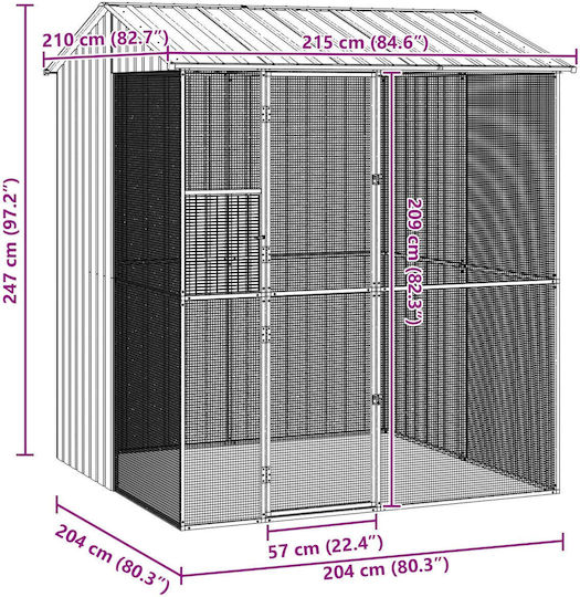 Colivie pentru păsări Vidaxl antracit 215x210x247 cm oțel antracit