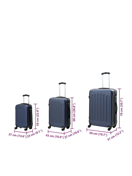 vidaXL Reise Koffer Hart Marineblau mit 4 Räder Set 3 Stück