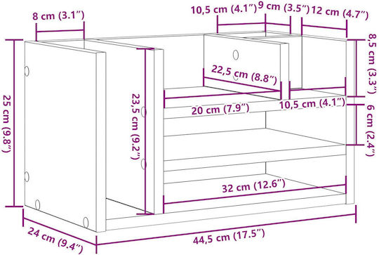 Office Organizer Black Oak 44.5x24x25 Cm Made of Wood