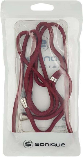 Sonique Armor Clear Silicone Case with Cord for Xiaomi Poco F7 Pro 5G Poco F7 Ultra 5G Burgundy