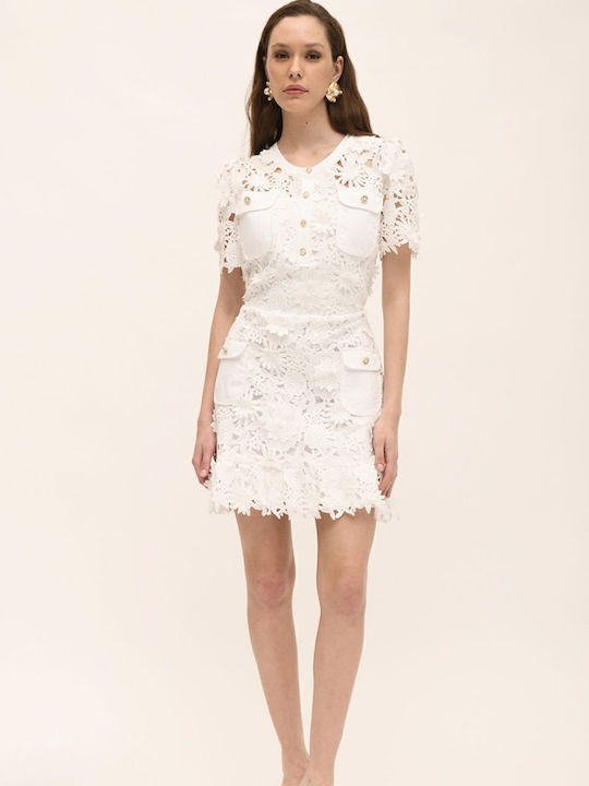 Rochie Mini pentru Nuntă / Botez cu Dantelă Albă