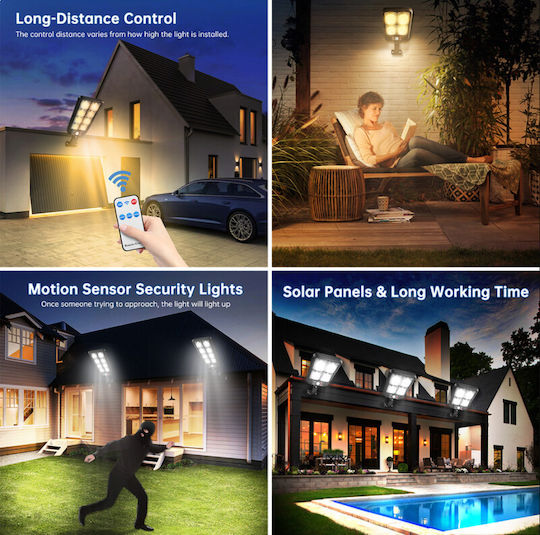 Foyu Wall Mounted Solar Light Traffic light 400W Natural White with Motion Sensor, Photocell and Remote Control IP65