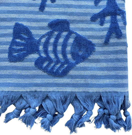 Noidinotte Beach Towel Cotton Blue with Fringes 90x170cm.
