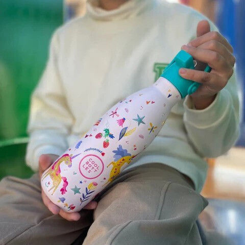 Cool Bottles Kids Water Bottle Thermos Unicorn Stainless Steel with Straw Funny Unicorns 350ml
