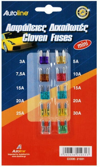 Autoline Fork Mini Fuses Car Fuse Set Blades 10pcs