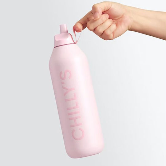 Chilly's Series 2 Flip Thermos Bottle Stainless Steel BPA Free 500ml Blush Pink With Straw