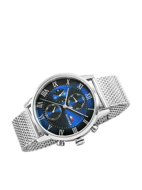 Tommy Hilfiger Kane Ανδρικό Ρολόι 44mm Χρονογράφος Μπαταρίας με Ασημί Μεταλλικό Μπρασελέ
