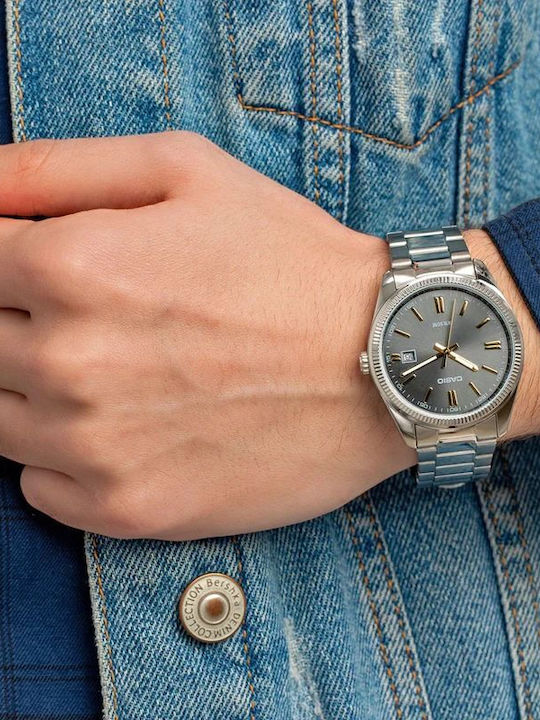 Casio Ανδρικό Ρολόι 38.5mm Μπαταρίας με Ασημί / Ασημί Μεταλλικό Μπρασελέ