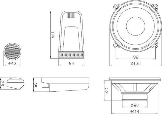 Blow VR-130 Σετ Ηχεία Αυτοκινήτου Διαιρούμενα 5.25" με 150W RMS (2 Δρόμων)