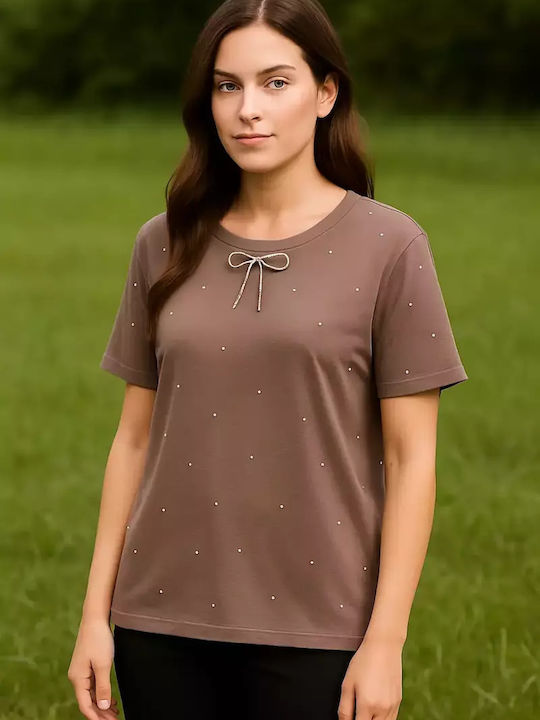 Women's Blouse Cotton Short Sleeve Dark Brown
