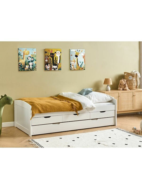 Pat pentru Copii Single cu Spațiu de Depozitare & Pat Glisant Alb pentru Saltea 90x200cm