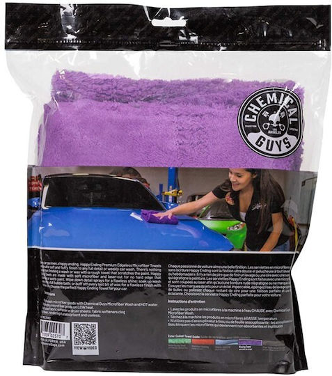 Chemical Guys Happy Ending Edgeless Cloths Microfiber Cleaning / Drying Car Purple 40x40cm 3pcs