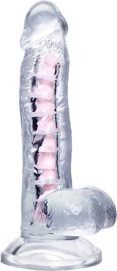 Dildo cu Testicule și Ventuză Transparent 18cm