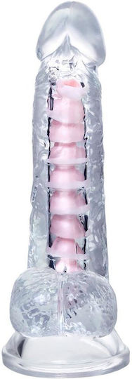 Dildo cu Testicule și Ventuză Transparent 18cm