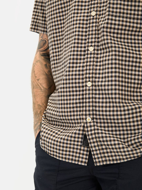 Short-sleeved Cotton Shirt Checked Brown-blue