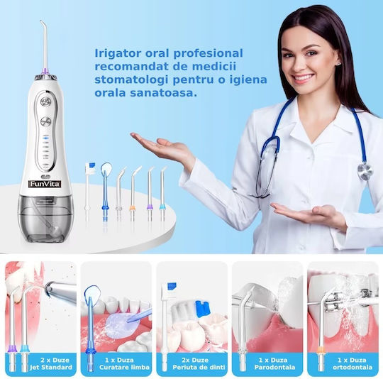 FunVita Water Flosser Μπαταρίας με Θήκη Ταξιδίου 300ml Λευκό