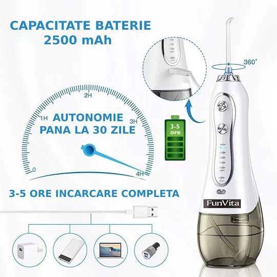 FunVita Water Flosser Μπαταρίας με Θήκη Ταξιδίου 300ml Λευκό