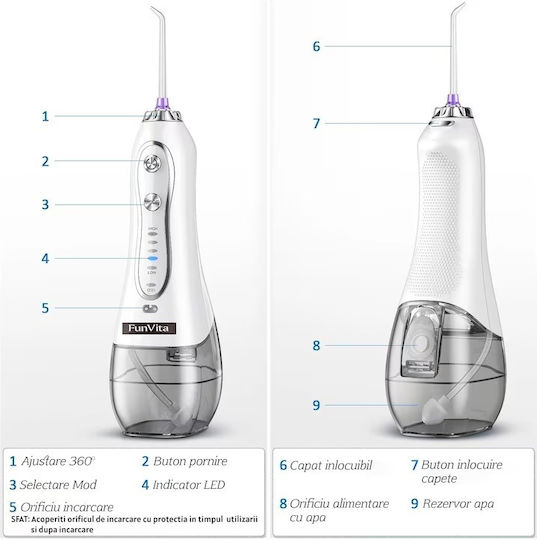 FunVita Water Flosser Μπαταρίας με Θήκη Ταξιδίου 300ml Λευκό