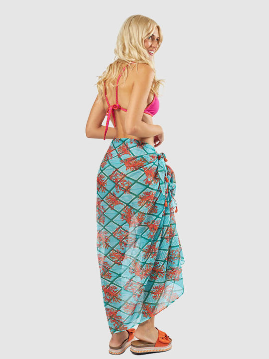 Grünes Damen-Pareo 08-0150 Indische Baumwolle Blau