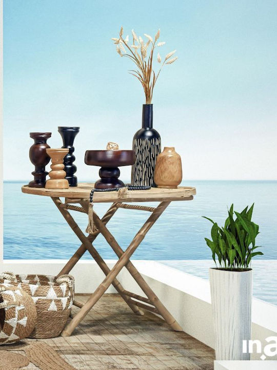 Inart Κηροπήγιο Ξύλινο σε Μπεζ Χρώμα 12x12x21εκ.
