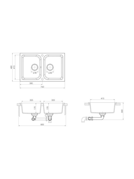 vidaXL Kitchen Sink Black 760x480x184 mm Composite Granite